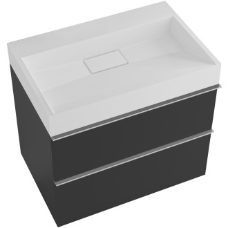 CERANO - Koupelnová skříňka Velora - černá matná - úchytka chrom + umyvadlo  z litého mramoru Vita - bílá matná - 69x49,8x46 cm