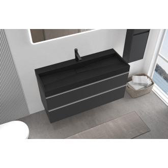 CERANO - Koupelnová skříňka Velora - černá matná - úchytka chrom + umyvadlo s otvorem pro baterii z litého mramoru Vita  - černá - 99x49,8x46 cm