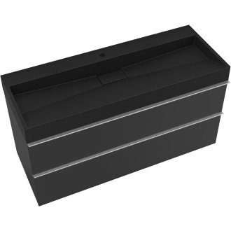 CERANO - Koupelnová skříňka Velora - černá matná - úchytka chrom + umyvadlo s otvorem pro baterii z litého mramoru Vita  - černá - 99x49,8x46 cm