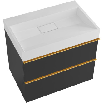 CERANO - Koupelnová skříňka Velora - černá matná - úchytka zlatá + umyvadlo  z litého mramoru Vita - bílá lesklá - 69x49,8x46 cm