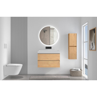 CERANO - Koupelnová skříňka Velora - dub medový - úchytka černá + umyvadlo  z litého mramoru Vita - bílá matná - 69x49,8x46 cm