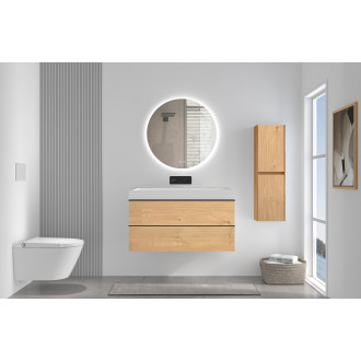 CERANO - Koupelnová skříňka Velora - dub medový - úchytka černá + umyvadlo  z litého mramoru Vita - bílá matná - 99x49,8x46 cm