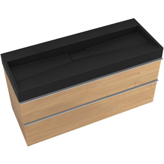 CERANO - Koupelnová skříňka Velora - dub medový - úchytka chrom + umyvadlo  z litého mramoru Vita  - černá - 99x49,8x46 cm