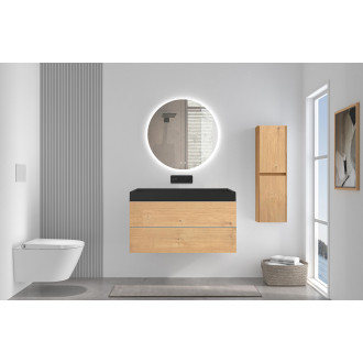 CERANO - Koupelnová skříňka Velora - dub medový - úchytka chrom + umyvadlo  z litého mramoru Vita  - černá - 99x49,8x46 cm