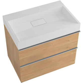 CERANO - Koupelnová skříňka Velora - dub medový - úchytka chrom + umyvadlo  z litého mramoru Vita - bílá matná - 69x49,8x46 cm