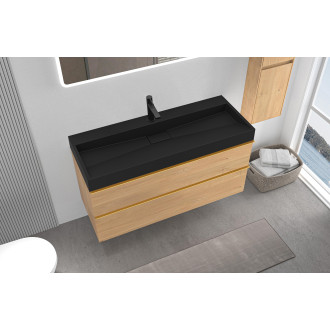 CERANO - Koupelnová skříňka Velora - dub medový - úchytka zlatá + umyvadlo s otvorem pro baterii z litého mramoru Vita  - černá - 99x49,8x46 cm