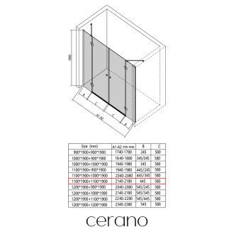 CERANO Sprchové 2-křídlové dveře Marino L/P černá mat, transparent sklo 110x110 CER-543850