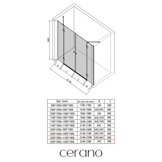 CERANO Sprchové 2-křídlové dveře Marino L/P černá mat, transparent sklo 120x120 CER-543841