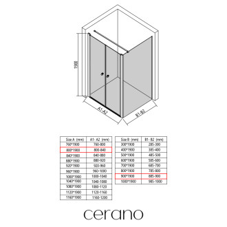 CERANO - Sprchový kout Antelo L - L/P - 6 mm - chrom, transparentní sklo - 80x90 cm - otočný