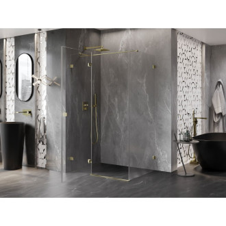 Sprchový kout Mexen Lunar T levý výklopný 135 x 110 cm, průhledný, zlatý - 834T-135-110-50-00-L