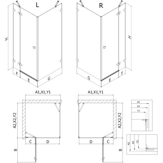 Sprchový kout Mexen Lunar levý výklopný 95 x 80 cm, průhledný, růžové zlato - 834-095-080-60-00-L