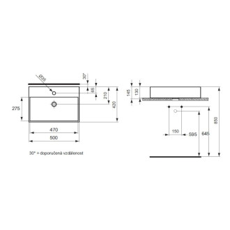 Umyvadlo na desku Ideal Standard Strada 50x42 cm otvor pro baterii uprostřed K081601