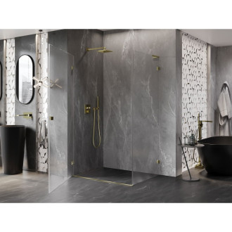 Sprchový kout Mexen Lunar-B L levý výklopný 85 x 70 cm, průhledný, zlatý - 832L-085-070-50-00-L