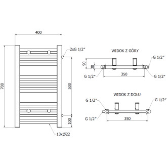 Boční koupelnový radiátor Mexen Mars 700 x 400 mm, 238 W, černý - W110-0700-400-00-70-S