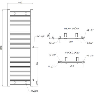 Boční koupelnový radiátor Mexen Mars 1200 x 400 mm, 439 W, černý - W110-1200-400-00-70-S