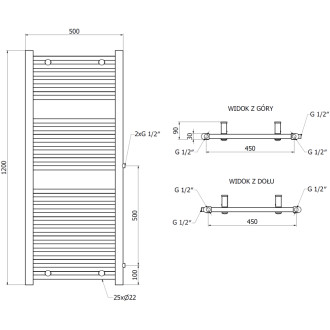 Koupelnový radiátor Mexen Mars boční 1200 x 500 mm, 528 W, bílý - W110-1200-500-00-20-S