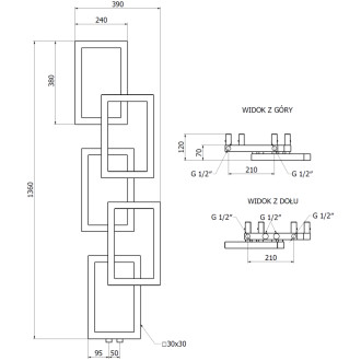 Dekorativní koupelnový radiátor Mexen Grid 1360 x 390 mm, 349 W, antracit - W215-1360-390-00-66