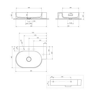 Omnires Ovo M+ umyvadlo na desku / závěsné – pravé, 64 × 44 cm, bílá mat OVO645UWPBM