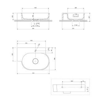 Omnires Ovo M+ umyvadlo na desku / závěsné – levé, 55 × 38 cm, bílá mat OVO555UWLBM