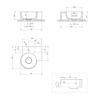 Omnires Ovo M+ umyvadlo na desku / závěsné – pravé, 33 × 34 cm, ash grey mat OVO335UWPAG