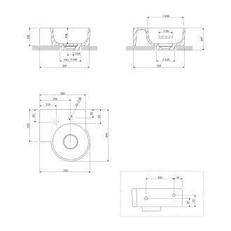 Omnires Ovo M+ umyvadlo na desku / závěsné – levé, 33 × 34 cm, ash grey mat OVO335UWLAG