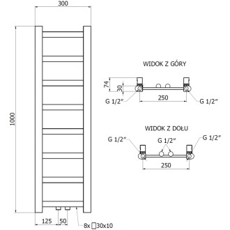 Koupelnový radiátor Mexen Bolt 1000 x 300 mm, 197 W, černý - W126-1000-300-00-70