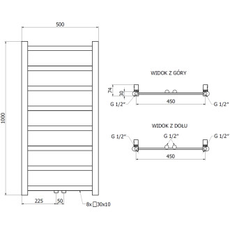 Koupelnový radiátor Mexen Bolt 1000 x 500 mm, 259 W, antracit - W126-1000-500-00-66