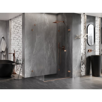 Sprchový kout Mexen Lunar-F skládací pravý 95 x 90 cm, průhledný, kartáčovaná měď - 836-095-090-65-00-P