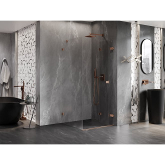 Sprchový kout Mexen Lunar-F skládací pravý 100 x 100 cm, průhledný, kartáčovaná měď - 836-100-100-65-00-P