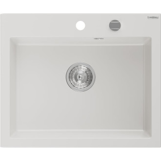 Jednodřezový žulový dřez Mexen Elix 600 x 500 mm, bílý, chromovaný sifon - 6525601005-20