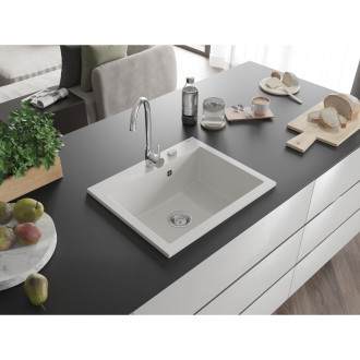 Jednodřezový žulový dřez Mexen Elix 600 x 500 mm, bílý, chromovaný sifon - 6525601005-20