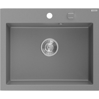 Jednodřezový žulový dřez Mexen Elix 600 x 500 mm, šedý, chromovaný sifon - 6525601005-71