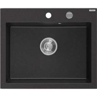 Jednodřezový žulový dřez Mexen Elix 600 x 500 mm, černá/stříbrná metalíza, chromovaný sifon - 6525601005-73