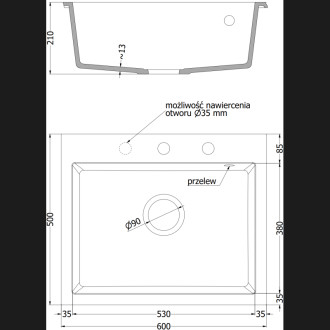 Jednodřezový žulový dřez Mexen Elix 600 x 500 mm, béžová, zlatý sifon - 6525601005-69-G