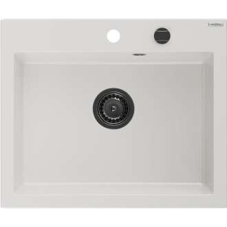 Jednodřezový žulový dřez Mexen Elix 600 x 500 mm, bílý, černý sifon - 6525601005-20-B