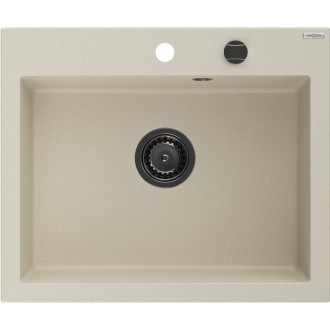 Jednodřezový žulový dřez Mexen Elix 600 x 500 mm, béžový, černý sifon - 6525601005-69-B