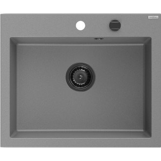 Jednodřezový žulový dřez Mexen Elix 600 x 500 mm, šedý, černý sifon - 6525601005-71-B