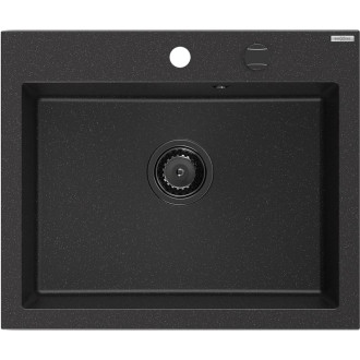 Jednodřezový žulový dřez Mexen Elix 600 x 500 mm, černá/stříbrná metalíza, černý sifon - 6525601005-73-B