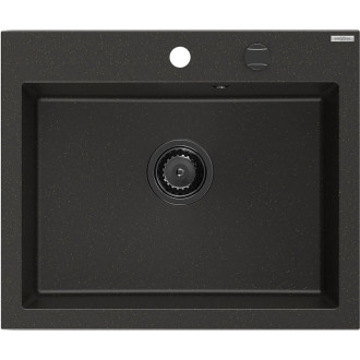 Jednodřezový žulový dřez Mexen Elix 600 x 500 mm, černá/zlatá metalíza, černý sifon - 6525601005-75-B