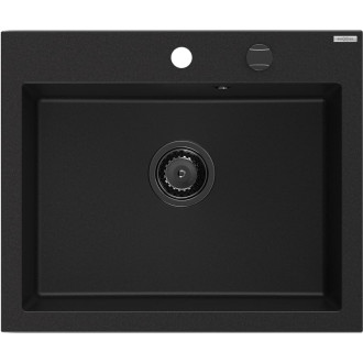 Jednodřezový žulový dřez Mexen Elix 600 x 500 mm, černý, černý sifon - 6525601005-77-B