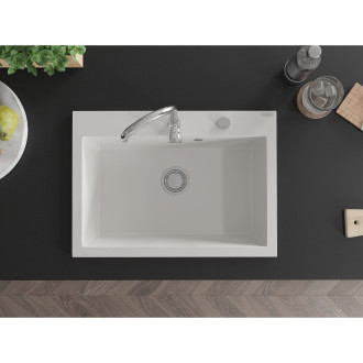 Jednodřezový žulový dřez Mexen Elix 700 x 500 mm, bílý, chromovaný sifon - 6526701005-20