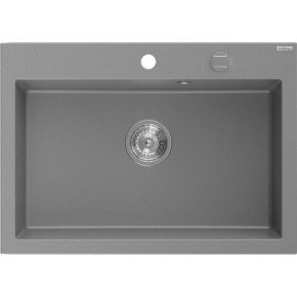 Jednodřezový žulový dřez Mexen Elix 700 x 500 mm, šedý, chromovaný sifon - 6526701005-71