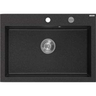 Jednodřezový žulový dřez Mexen Elix 700 x 500 mm, černá/stříbrná metalíza, chromovaný sifon - 6526701005-73