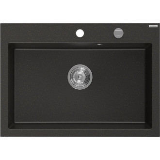 Jednodřezový žulový dřez Mexen Elix 700 x 500 mm, černá/zlatá metalíza, chromovaný sifon - 6526701005-75