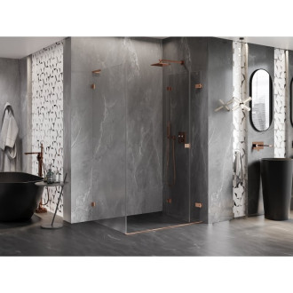 Sprchový kout Mexen Lunar-F L skládací pravý 85 x 80 cm, průhledný, kartáčovaná měď - 836L-085-080-65-00-P