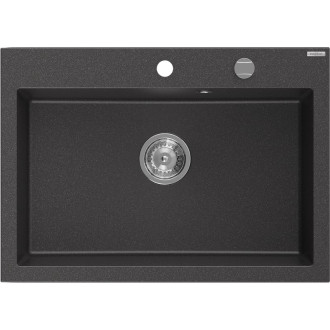 Jednodřezový žulový dřez Mexen Elix 700 x 500 mm, černá tečka, chromovaný sifon - 6526701005-76