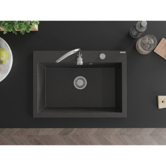 Jednodřezový žulový dřez Mexen Elix 700 x 500 mm, černá tečka, chromovaný sifon - 6526701005-76