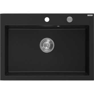 Jednodřezový žulový dřez Mexen Elix 700 x 500 mm, černý, chromovaný sifon - 6526701005-77