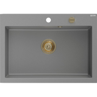 Jednodřezový žulový dřez Mexen Elix 700 x 500 mm, šedý, zlatý sifon - 6526701005-71-G