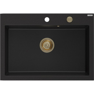 Jednodřezový žulový dřez Mexen Elix 700 x 500 mm, černý, zlatý sifon - 6526701005-77-G